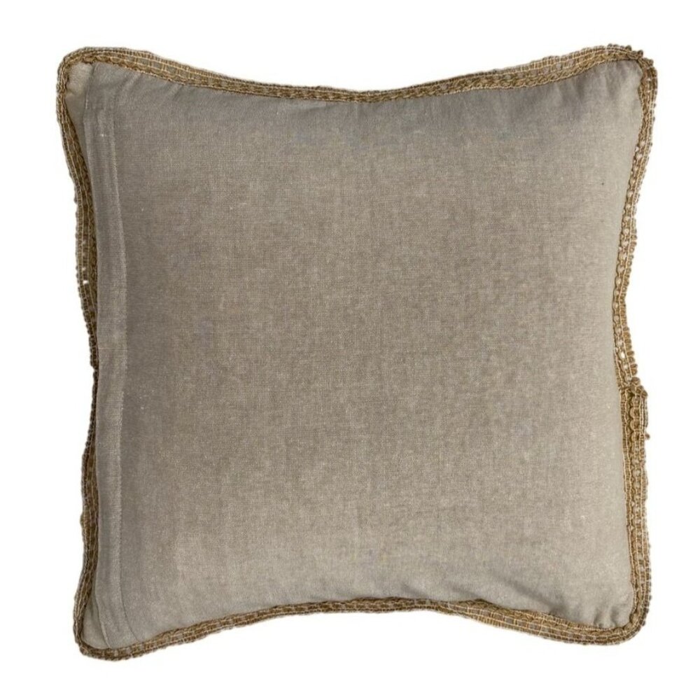 Coastal Embroidered Crab Pillow Cover 18"x18" Beige Blue Burlap Trim  Zip Close - Picture 3 of 4